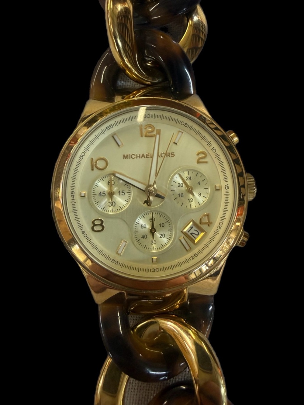 Michael Kors Link Watch Faux Tortoise Goldtone Womens NINI MK4222